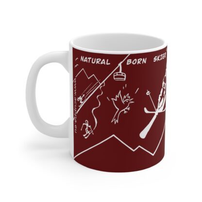 natural born skiers red ceramic mug