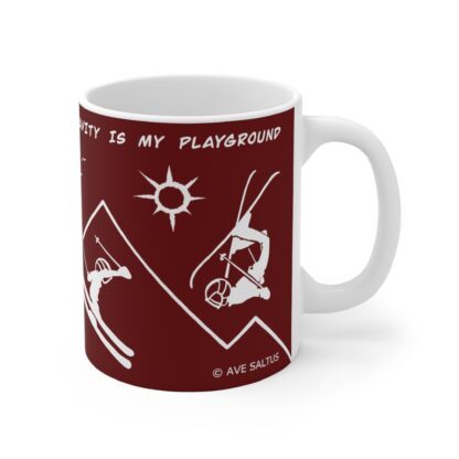 red skiers back flip mug