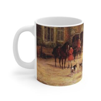 Ceramic Mug with British Horse Hunting Motif, anticipation as the hunting party prepares for the chase