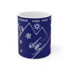 blue gift mug with skiers print and fun saying