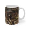 mug with hunting motif -an old man opening a gate