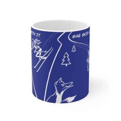 she skis like a boss blue ceramic mug