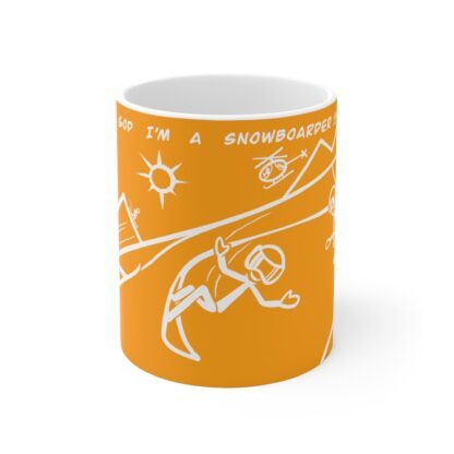 Snowboarding Mug Yellow White ceramic cup, quote Thank god I´m a Snowboarder