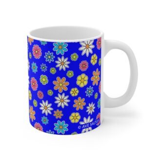 Anemone a clear blue Ceramic Cup with floral print handle right.