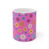 Campion a pink porcelain cup with floral print, front view.