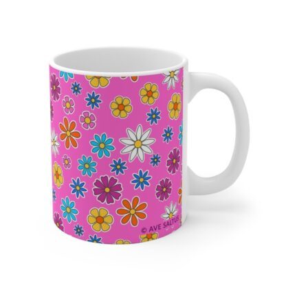 Campion a pink Ceramic Cup with floral print handle right.