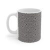 Cosmic Contours porcelain mug. A classic white every day mug with black geometric pattern a brilliant give away.