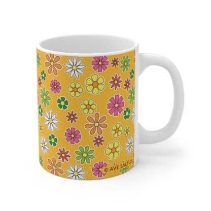 Daffodil a yellow-orange Ceramic Cup with floral print handle right