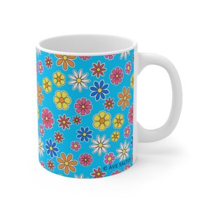 Forget Me Not blue Ceramic Cup with floral print handle right.