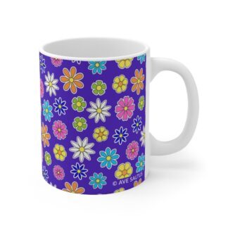 Geranium a purple Ceramic Cup with floral print handle right.