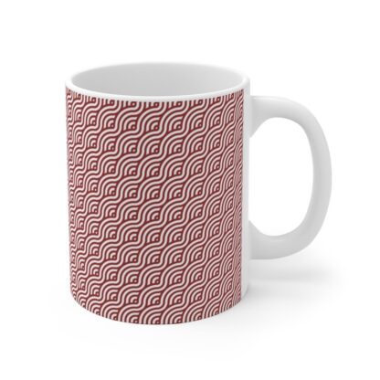 Infinite Elegance cup. A classic white every day mug with red geometric pattern a stylish give away for your brother.