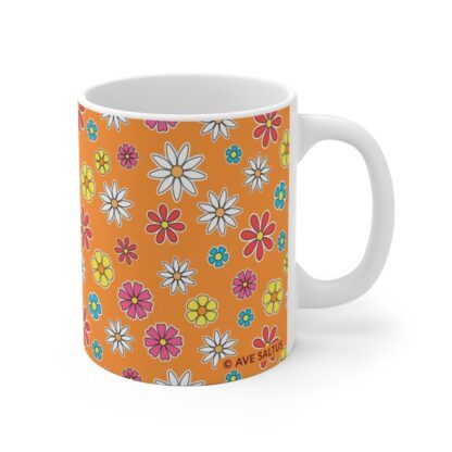 Marigold a orange Ceramic Cup with floral print handle right