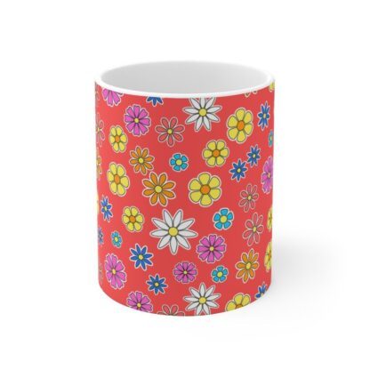 Poppy a red porcelain cup with floral print front view.