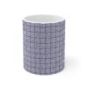 Timeless Tesselation white ceramic cup with blue sublimation print.