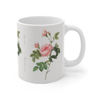 A thornless beauty Rosa Inermis on a white porcelain cup - handle left