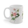 A thornless beauty Rosa Inermis on a white porcelain cup - handle right